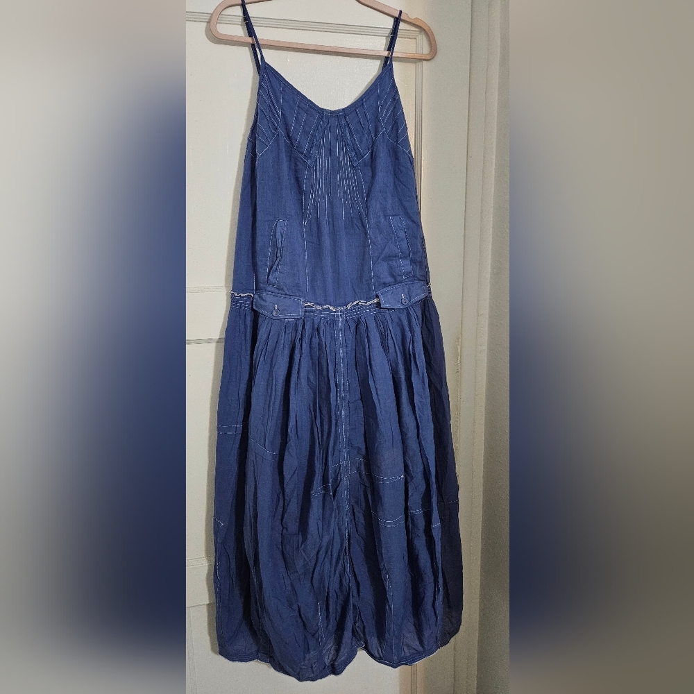 Anthropologie Chaudry KC Blue Midi Boho Dress with Adjustable Straps